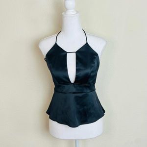 NWT Express Black Satin Peplum Cutout Halter Tank Top